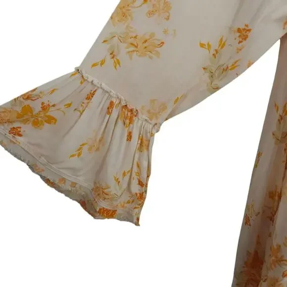 Free People Floral Tunic Top Size Small Ruffles Pockets Feminine Boho Romantic - Picture 6 of 13